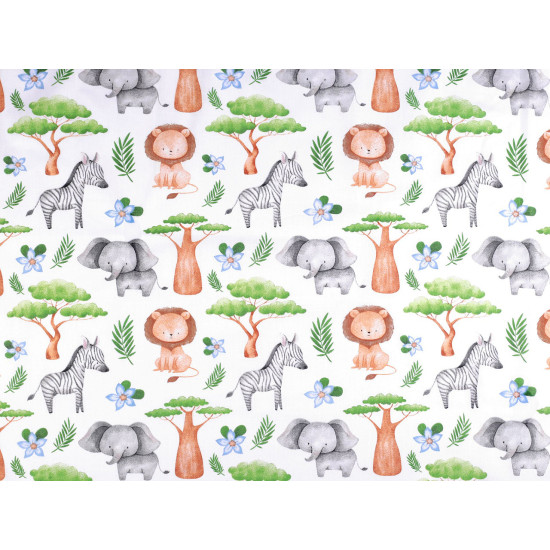 Țesătură / pânză din bumbac animale safari - Alb (1 Metru)