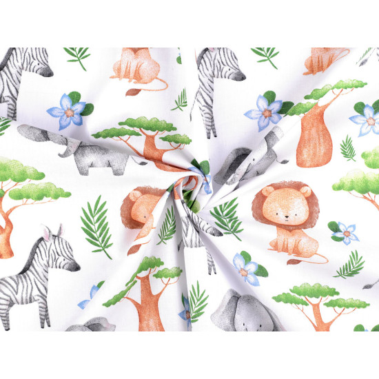Țesătură / pânză din bumbac animale safari - Alb (1 Metru)