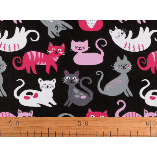Țesătură de bumbac / pânză  pisicuțe - Negru (10 Metri)