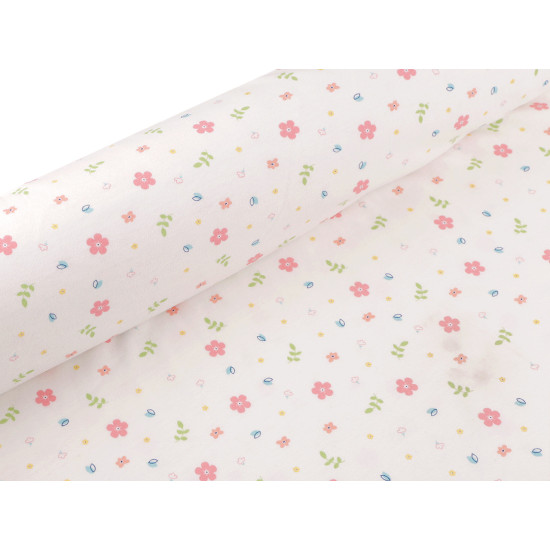 Tricot din bumbac cu flori - Off white (1 Metru)