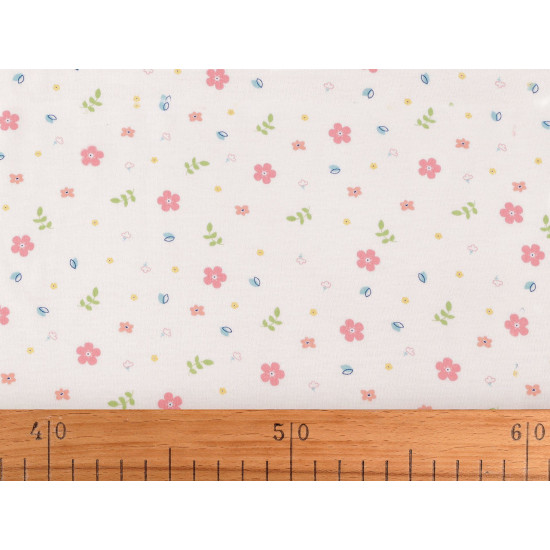 Tricot din bumbac cu flori - Off white (1 Metru)