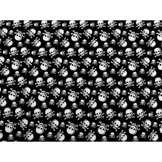 Țesătură din bumbac cu cranii - Negru (10 Metri)
