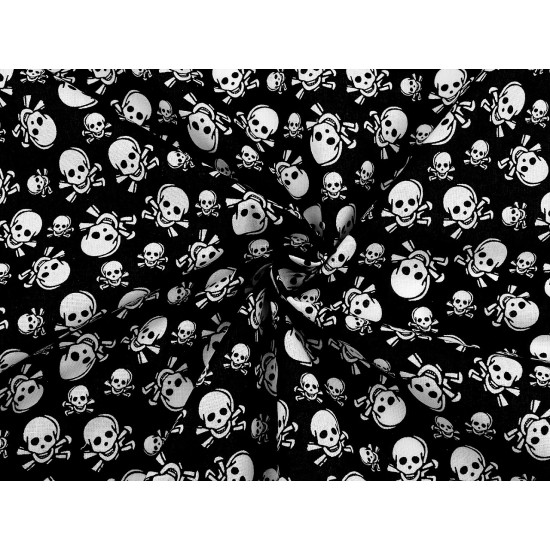Țesătură din bumbac cu cranii - Negru (10 Metri)