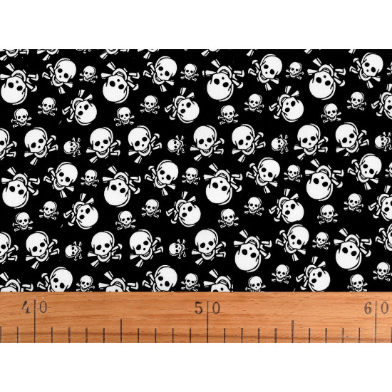 Țesătură din bumbac cu cranii - Negru (10 Metri)