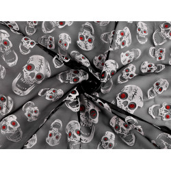Organza halloween / cranii cu sclipici - Negru (1 Metru)