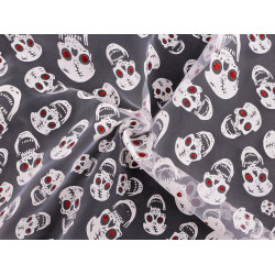 Organza halloween / cranii cu sclipici - Alb (1 Metru)
