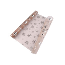 Organza de craciun cu fulgi de zăpadă, latime 50 cm - Bej (1 Metru)