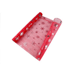 Organza de craciun cu fulgi de zăpadă, latime 50 cm - Roșu (1 Metru)