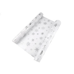 Organza de craciun cu fulgi de zăpadă, latime 50 cm - Alb (1 Metru)