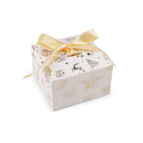 Cutie cadou de craciun cu imprimeu auriu si panglica - Alb (12 Bucăți) Cutie cadou de craciun cu imprimeu auriu si panglica - Alb (12 Bucăți)