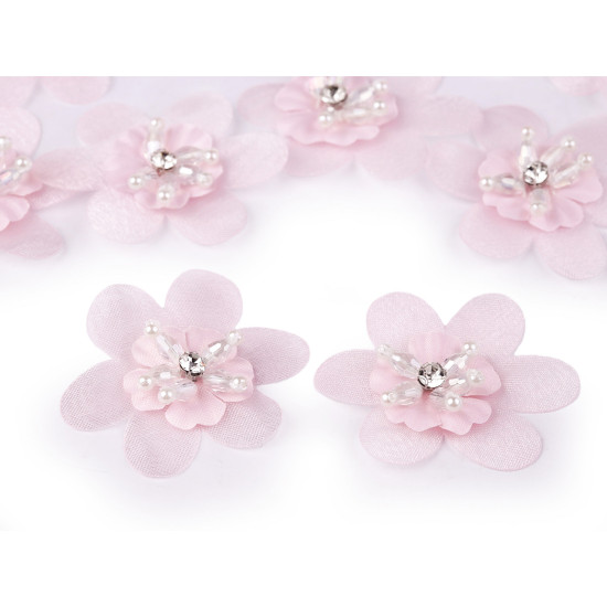 Floare cu piatricica si margele pentru cusut si lipit ø4,5 cm - Roz pudrat (10 Bucăți) Floare cu piatricica si margele pentru cusut si lipit ø4,5 cm - Roz pudrat (10 Bucăți)