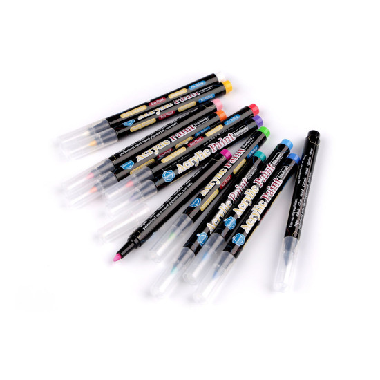 Set de 12 markere acrilice creative, 2 mm - Mix (1 Set) Set de 12 markere acrilice creative, 2 mm - Mix (1 Set)