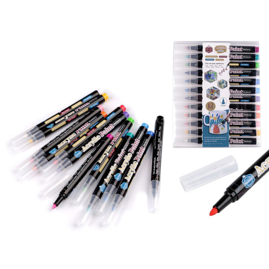 Set de 12 markere acrilice creative, 2 mm - Mix (1 Set) Set de 12 markere acrilice creative, 2 mm - Mix (1 Set)
