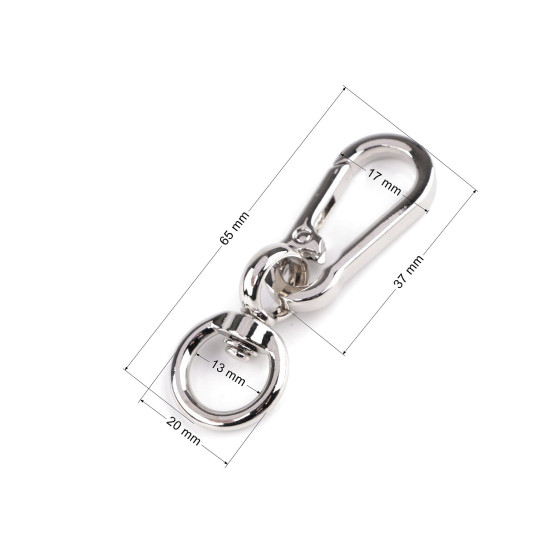 Carabină metalică cu pivot, orificiu de 13 mm - Nichel (5 Bucăți) Carabină metalică cu pivot, orificiu de 13 mm - Nichel (5 Bucăți)