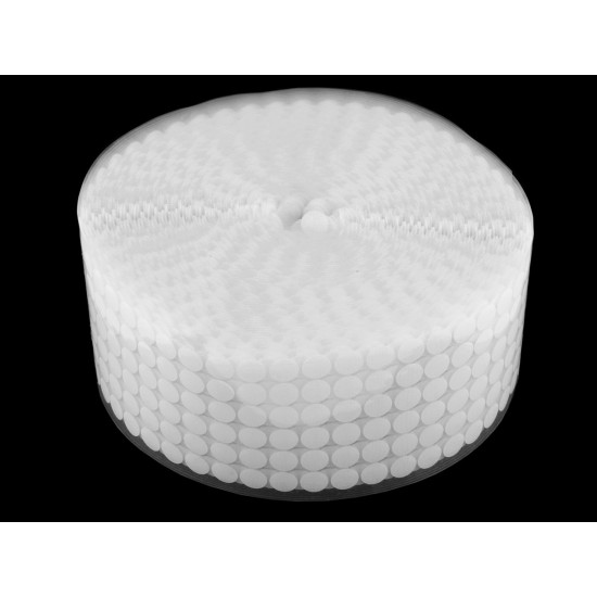 Buline de velcro autoadeziv ø10; 15 mm în role - Alb (1 Metru)