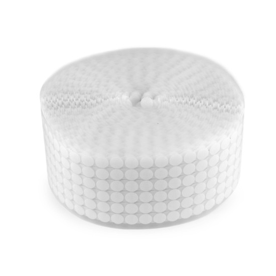 Buline de velcro autoadeziv ø10; 15 mm în role - Alb (1 Metru)