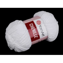 Fir de tricotat plușat Chenille, 100 g, alb