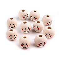 Mărgele din lemn smiley, Ø18 mm, natur, 10 buc.
