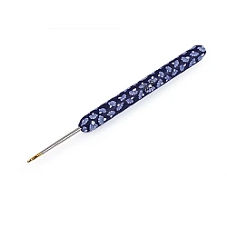 Croșetă cu mâner din silicon, vârf auriu - Albastru închis (1 Bucată)