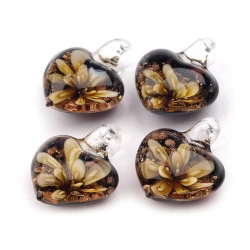 Pandantiv sticlă, model inimioară, 21x21mm - Vanilla ice (1 Bucată)