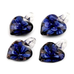 Pandantiv sticlă, model inimioară, 21x21mm - Bleumarin (1 Bucată)