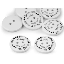 Nasturi decorativi din lemn - made with love - Alb (10 Bucăți)