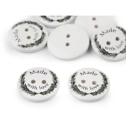 Nasturi decorativi din lemn - made with love - Alb (10 Bucăți)