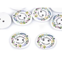 Nasturi decorativi din lemn - made with love - Alb (5 Bucăți)