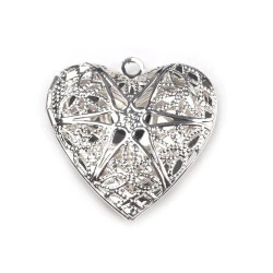 Pandantiv medalion pentru poză inimă, 26x26mm - Argintiu deschis (1 Bucată)