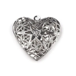 Pandantiv medalion pentru poză inimă, 26x26mm - Platinum (1 Bucată)