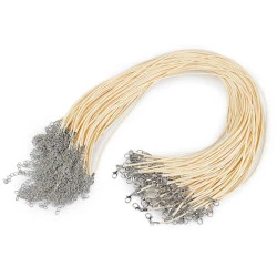 Bază colier șnur împletit cu închizătoare lobster, 45 cm - Crem (10 Bucăți)