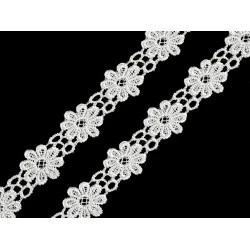 Dantelă guipure, model flori, lățime 20 mm - Alb (1 Metru)