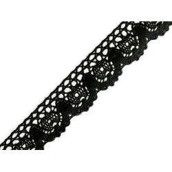 Dantelă bumbac croşetată, lățime 25 mm - Negru (27 Metri)