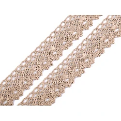 Dantelă bumbac croşetată, lățime 28 mm - Bej (27 Metri)