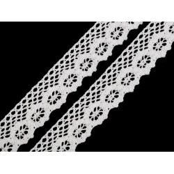 Dantelă bumbac croşetată, lățime 25 mm - Alb (27 Metri)