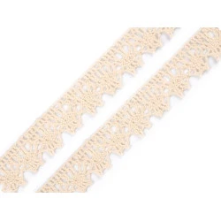 Dantelă bumbac croşetată, lățime 15 mm - Bej deschis (18 Metri)