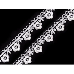 Dantelă guipure, model flori, lățime 21 mm - Alb (1 Metru)