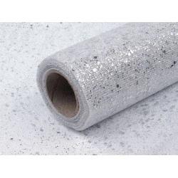 Tull decorativ cu sclipici, lățime 20 cm - Argintiu (10 Metri)
