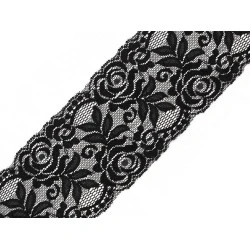 Dantelă elastică, lățime 80-100 mm - Negru (1 Metru)