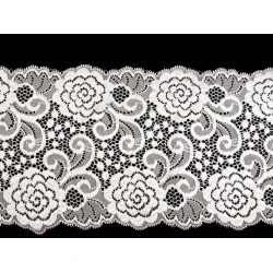 Dantelă elastică, lățime 15 cm - Alb (1 Metru)