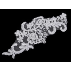 Aplicație din dantelă brodată pe organza, 8x20 cm - Alb zăpadă (10 Bucăți)