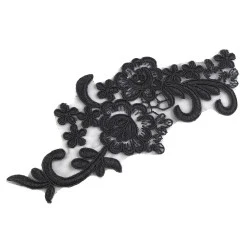 Aplicație din dantelă brodată pe organza, 8x20 cm - Negru (10 Bucăți)