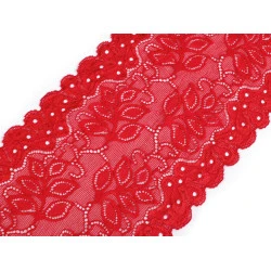 Dantelă elastică, lățime 16 cm - Roșu (1 Metru)