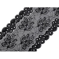 Dantelă elastică, lățime 16 cm - Negru (1 Metru)