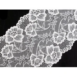 Dantelă elastică, lățime 18,5 cm - Alb (1 Metru)