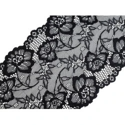 Dantelă elastică, lățime 18,5 cm - Negru (1 Metru)