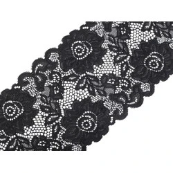 Dantelă elastică, lățime 14 cm - Negru (1 Metru)