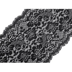 Dantelă elastică, lățime 18 cm - Negru (1 Metru)