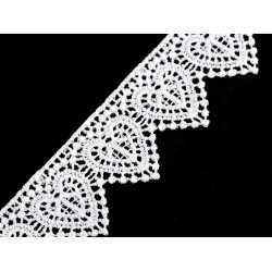 Dantelă guipure, model inimioare, lățime 35 mm - Alb (1 Metru)