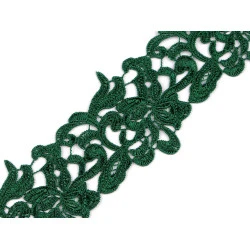 Dantelă brodată, lățime 70 - 75 mm - Verde brad (1 Metru)